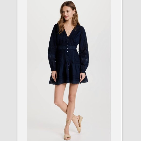 VERONICA BEARD Addilyn Eyelet L/S Mini Dress Size 00 - Ink (Navy Blue) NWT $498 - Picture 4 of 9